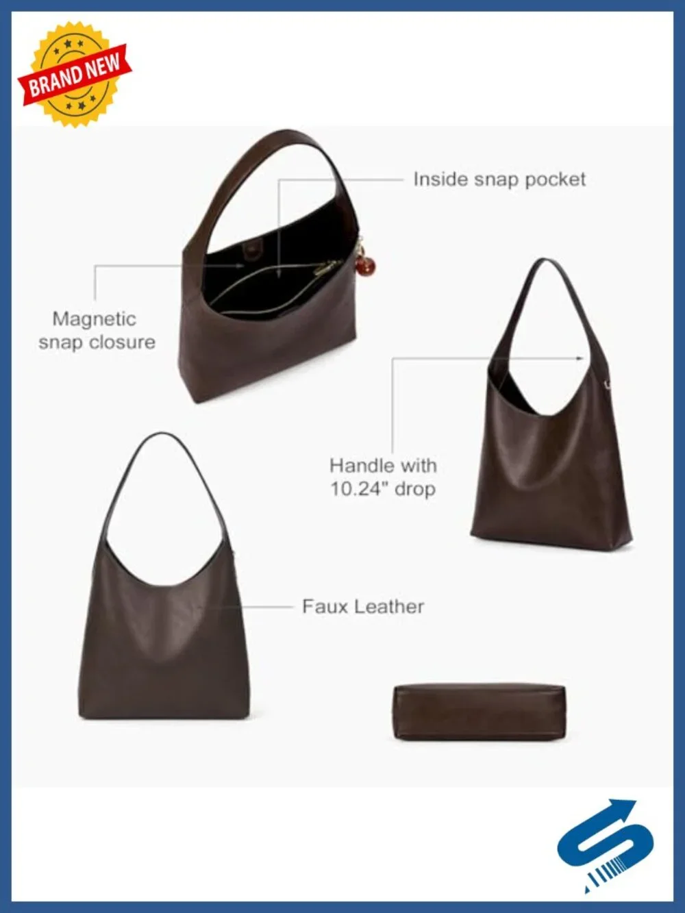 Vegan Leather Medium Hobo Shoulder Bag Tote with Cherry Charm